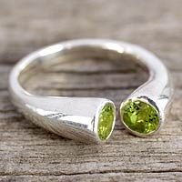 Peridot wrap ring, 'Face to Face' - Handcrafted Jewelry Silver and Peridot Wrap Ring from India