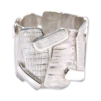 Sterling silver band ring, 'Cosmic Lands' - Sterling Silver Wide Band Ring
