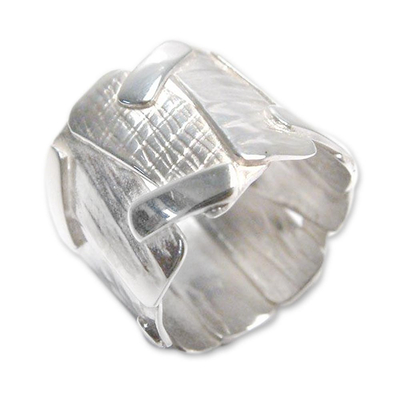 Sterling silver band ring, 'Cosmic Lands' - Sterling Silver Wide Band Ring