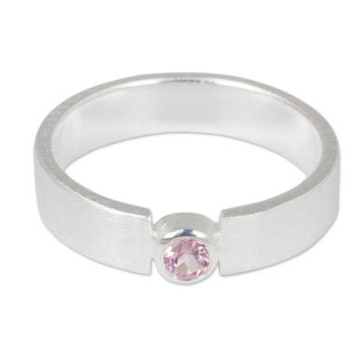 Tourmaline solitaire ring, 'Lanna Belle' - Pink Tourmaline Solitaire Ring in Brushed Satin Silver 925