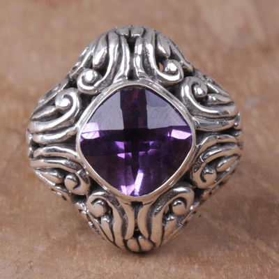 Amethyst cocktail ring, 'Purple Glitz' - Amethyst and Sterling Silver Cocktail ring from Indonesia