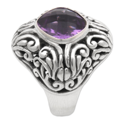Amethyst cocktail ring, 'Purple Glitz' - Amethyst and Sterling Silver Cocktail ring from Indonesia