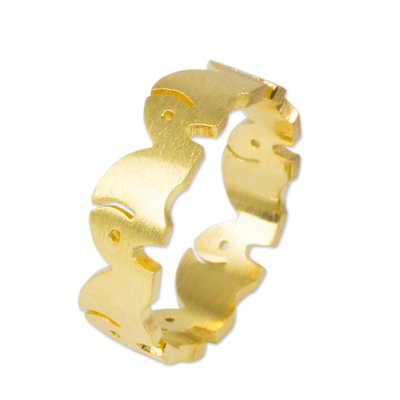 Gold vermeil band ring, 'Pachyderm Party' - Gold Vermeil Elephant Band Ring Handcrafted in Thailand