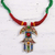 Ceramic pendant necklace, 'Brilliant Hamsa' - Handmade Ceramic Hamsa Pendant Necklace from India