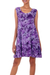 Rayon batik sundress, 'Purple Lily' - Short Rayon Sundress with Purple Floral Batik Pattern thumbail