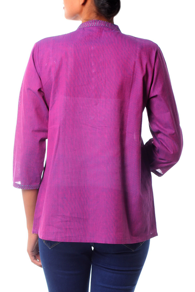 Cotton blouse, 'Wine Delight' - Paisley Cotton Embroidered Blouse Top from India