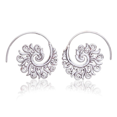 Sterling silver half-hoop earrings, 'Spiral Beauty' - 925 Sterling Silver Half Hoop Earrings from Indonesia