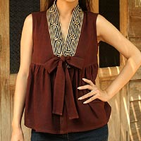 Cotton blouse, 'Relax in Brown' - Unique Thai Cotton Blouse