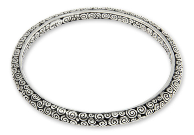 Sterling silver bangle bracelet, 'Temple' (7.5 inch) - Artisan Crafted Sterling Silver 7.5 Inch Bangle Bracelet