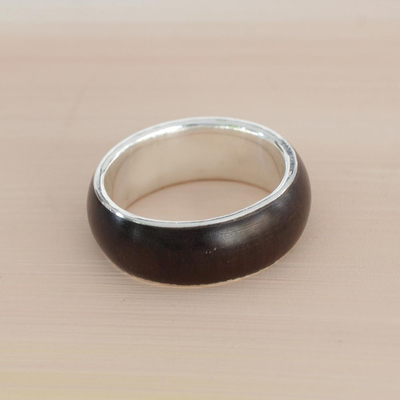 Men's jacaranda wood ring, 'Love of Nature' - Men's Wood and Sterling Silver Band Ring