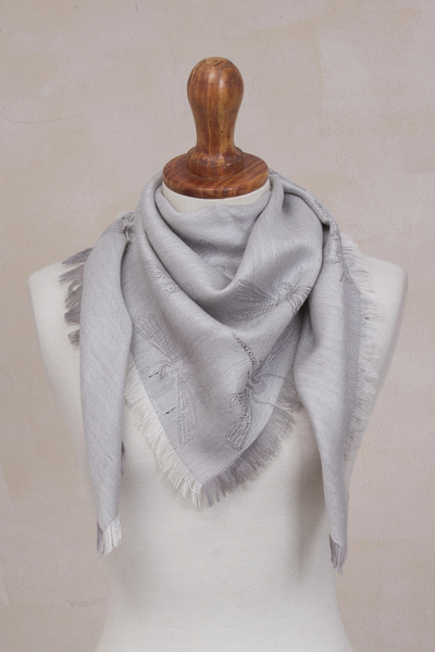 Baby alpaca and silk blend reversible scarf, Dragonfly in Pearl Grey