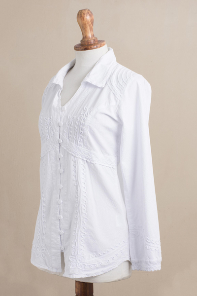 Cotton blouse, 'Lily of the Incas' - Lily of the Incas Button-front White Blouse