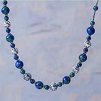 Azure-malachite beaded necklace,