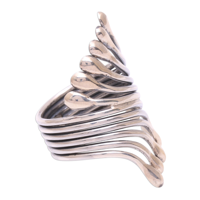 Sterling silver cocktail rings, 'Mythic Buds' - Wavy Sterling Silver Cocktail Ring from Bali