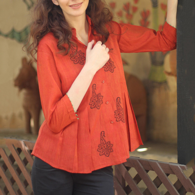 Cotton tunic, 'Jaipur Summer' - Handcrafted Block Print Cotton Tunic Top from India