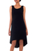 Sleeveless hi-low cotton sundress, 'Cempaka in Black' - Fair Trade Black Woven Cotton Sleeveless Sundress