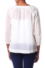 Cotton blend blouse, 'Floral Nature' - Ecru Cotton Blend Women's Blouse with Lace Accents