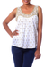 Cotton top, 'Golden Lotus' - Block Printed White Cotton Top with Golden Embellishments