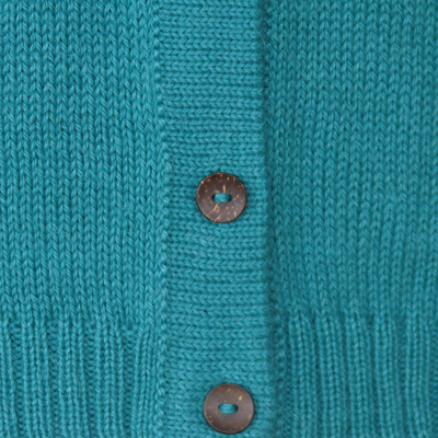 Alpaca blend cardigan, 'Timeless Teal' - Unique Alpaca Wool Cardigan Sweater