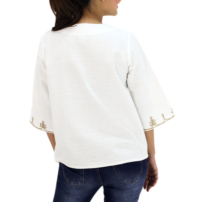 Cotton blouse, 'Dance' - Hand Made  Embroidered Cotton Blouse
