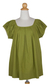 Cotton blouse, 'Olive Green Pleats' - Short Sleeve Blouse from Thailand