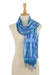 Tie-dyed silk scarf, 'Lovely Magic in Blue' - Handwoven Tie-Dyed Silk Scarf in Blue from Thailand thumbail