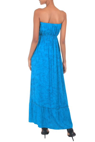 Batik strapless maxi dress, 'Indonesian Sea' - Strapless Batik Maxi Dress in Shades of Turquoise