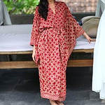 Red Hand Crafted Batik Robe from Indonesia, 'Ruby Red Nebula'