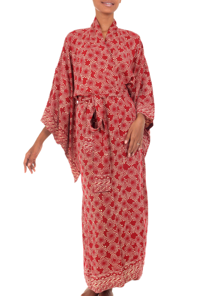 Red Hand Crafted Batik Robe from Indonesia