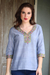 Cotton tunic, 'Gray Floral' - Women's Handwoven Cotton Tunic Top