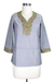 Cotton tunic, 'Gray Floral' - Women's Handwoven Cotton Tunic Top