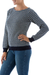 100% alpaca sweater, 'Blue Order' - Women's Dark Blue and White Alpaca Sweater Knitted in Peru