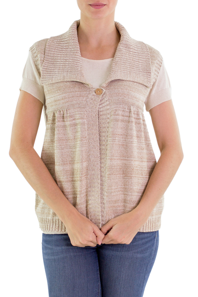 Natural cotton sweater vest, 'Cappuccino' - Guatemala Handmade Natural Cotton Sweater Vest