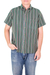 Herren-Kurzarmhemd aus Baumwolle - Grün gestreift Herren-Kurzarmhemd aus Baumwolle aus Guatemala