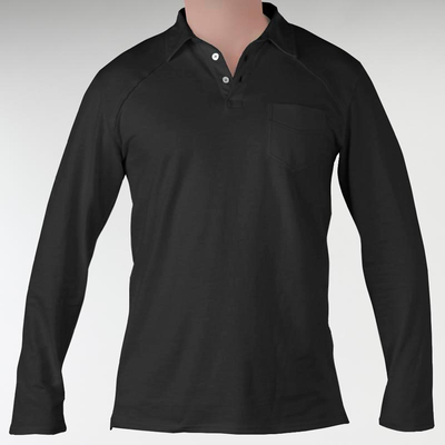 Men's organic cotton polo shirt, 'Theory in Black' - 100% Organic Cotton Men's Black Long Sleeve Polo Shirt