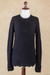 pullover aus 100 % Babyalpaka - Schwarzer, geometrisch gestrickter Pullover aus Babyalpaka