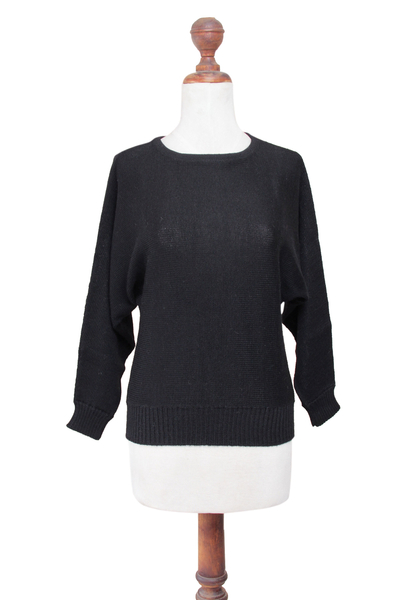 pullover aus 100 % Alpaka - Schwarzer Alpaka-Pullover mit Dolman-Ärmeln für Damen