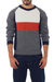 Men's 100% alpaca sweater, 'Gray Color Block' - Men's Gray White Orange Alpaca Wool Sweater