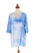 Rayon tunic, 'Ocean Currents' - Blue and White Tie-Dye Rayon V-Neck Tunic from Bali