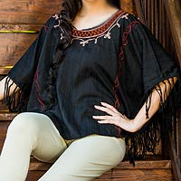 Cotton tunic, 'Exotic Black Butterfly'