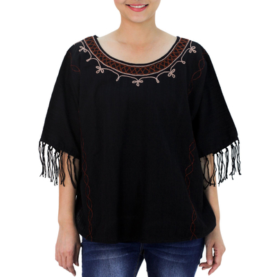 Cotton tunic, 'Exotic Black Butterfly' - Cotton tunic