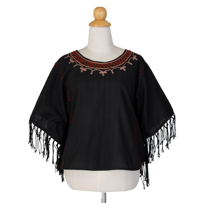 Cotton tunic, 'Exotic Black Butterfly' - Cotton tunic
