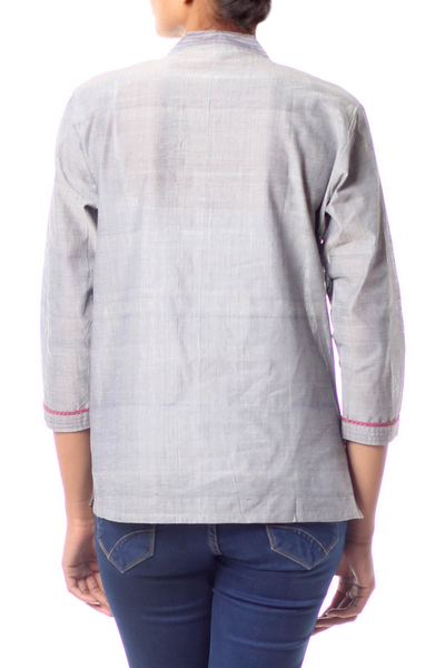 Cotton blouse, 'Blue Cloud' - India Handwoven Cotton Blouse 