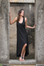Modal hi-low dress, 'Black Frangipani' - Sleeveless Modal Dress with High-Low Hem