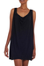 Jersey short dress, 'Kuta Ebony' - Sleeveless Little Black Dress Jersey with Plunging Neckline
