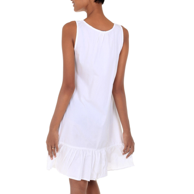Cotton shift dress, 'White Gardenia' - Handmade White Cotton Sleeveless Shift Dress
