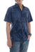 Men's cotton batik shirt, 'Pixel Play' - Men's 100% Cotton Navy Short Sleeve Hand Made Batik Shirt (image 2d) thumbail