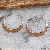 Copper plated sterling silver hoop earrings, 'Copper Light' - Copper Plated Sterling Silver Hoop Earrings from Mexico