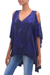 Tie-dyed rayon cold shoulder caftan, 'Aubergine Depths' - Tie Dyed Dark Purple Caftan Crafted from Rayon (image 2b) thumbail