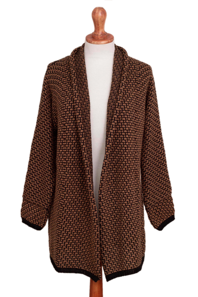 Alpaca blend sweater jacket, 'Hickory Coffee' - Brown and Black Alpaca Blend Relaxed Fit Cardigan Sweater